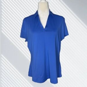 Callaway Royal Blue Short-Sleeve Polo Golf Pull On V-Neck Ladies Top Large